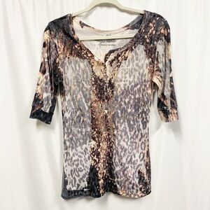 Rock 62 Abstract Animal Print Half Sleeve Henley Shirt